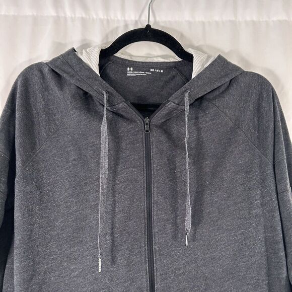 Under Armour Hoodie Women's Medium Grey Full Zip Drawstring Long Sleeve Sweater - Picture 2 of 9